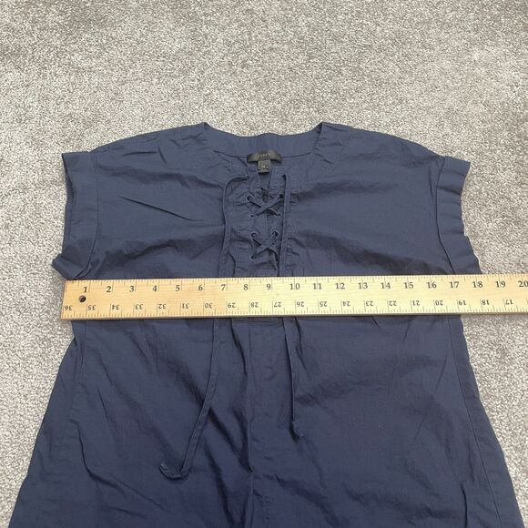 J.Crew Lace Up Shift Dress Womens Petite Small Navy Blue Cotton Casual Classic - Picture 8 of 13